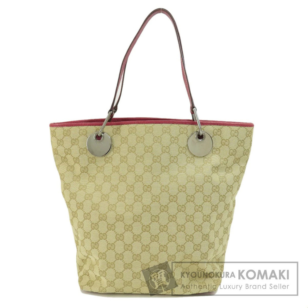 Gucci GG Monogram Eclipse Tote Beige Canvas Red leather
